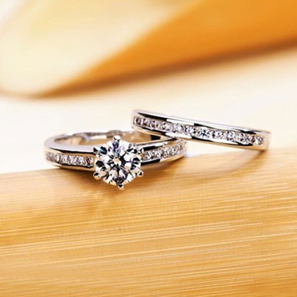 🔥 CZ Jewelry 2Pcs/Set Couples Ring For Women Silver Plated Ring, HA4428-6 - Picture 5 of 5